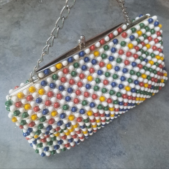 Vintage 1950's Bubble Beads Purse Yellow, Red, & Geen Handbag - Picture 8 of 12